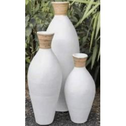 Pot w/Rattan Top White Large